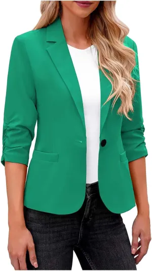 Blazers for Women Dressy 3/4 Sleeve Suit Jackets Open Front Business Casual Blazer Lightweight Work Office Blazer