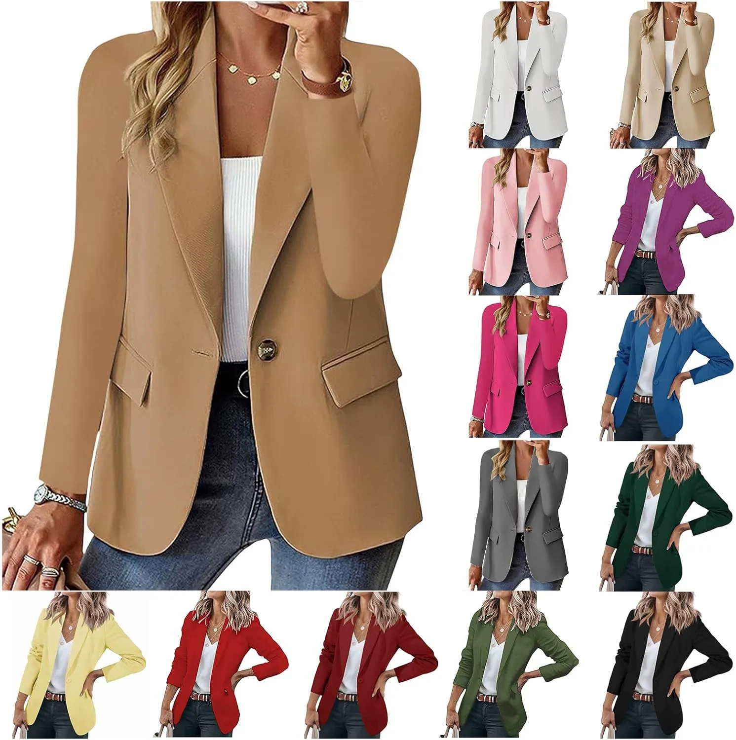 Blazers for Women Dressy Button Down Business Suit Jackets Causal Long Sleeve Lapel Open Front Work Office Blazer