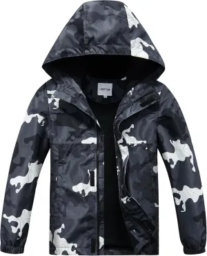 Boys Rain Jackets Lightweight Waterproof Hooded fleece Raincoats Windbreakers for Kids