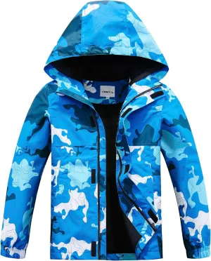 Boys Rain Jackets Lightweight Waterproof Hooded fleece Raincoats Windbreakers for Kids