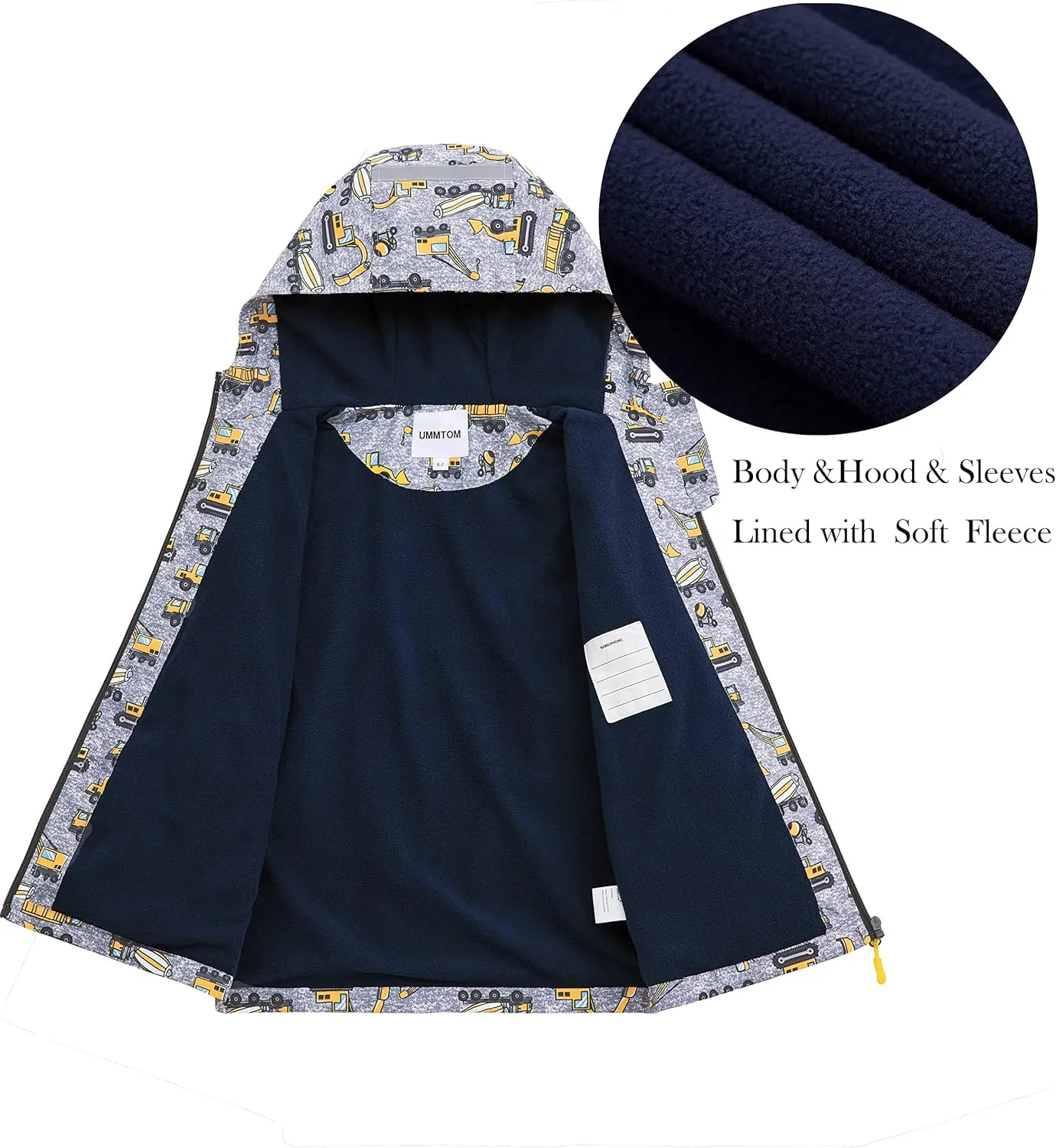 Boys Rain Jackets Lightweight Waterproof Hooded fleece Raincoats Windbreakers for Kids