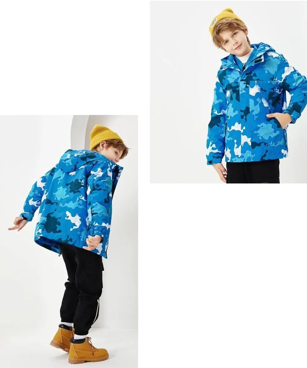 Boys Rain Jackets Lightweight Waterproof Hooded fleece Raincoats Windbreakers for Kids