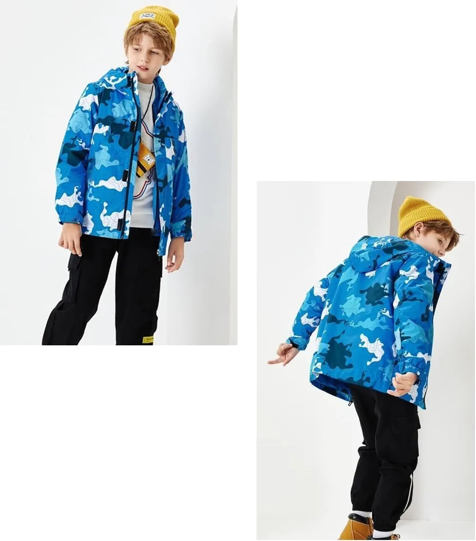 Boys Rain Jackets Lightweight Waterproof Hooded fleece Raincoats Windbreakers for Kids