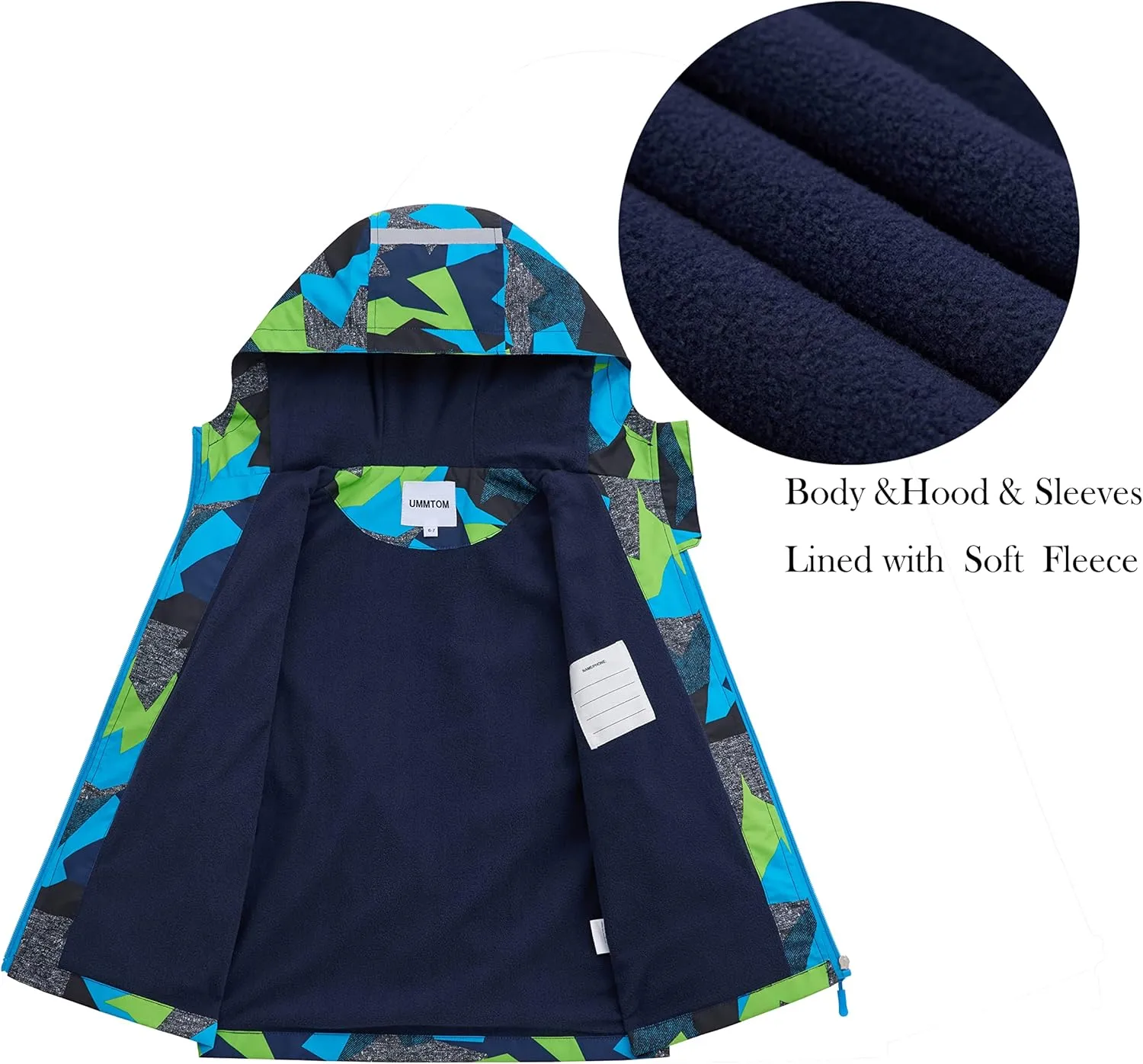 Boys Rain Jackets Lightweight Waterproof Hooded fleece Raincoats Windbreakers for Kids