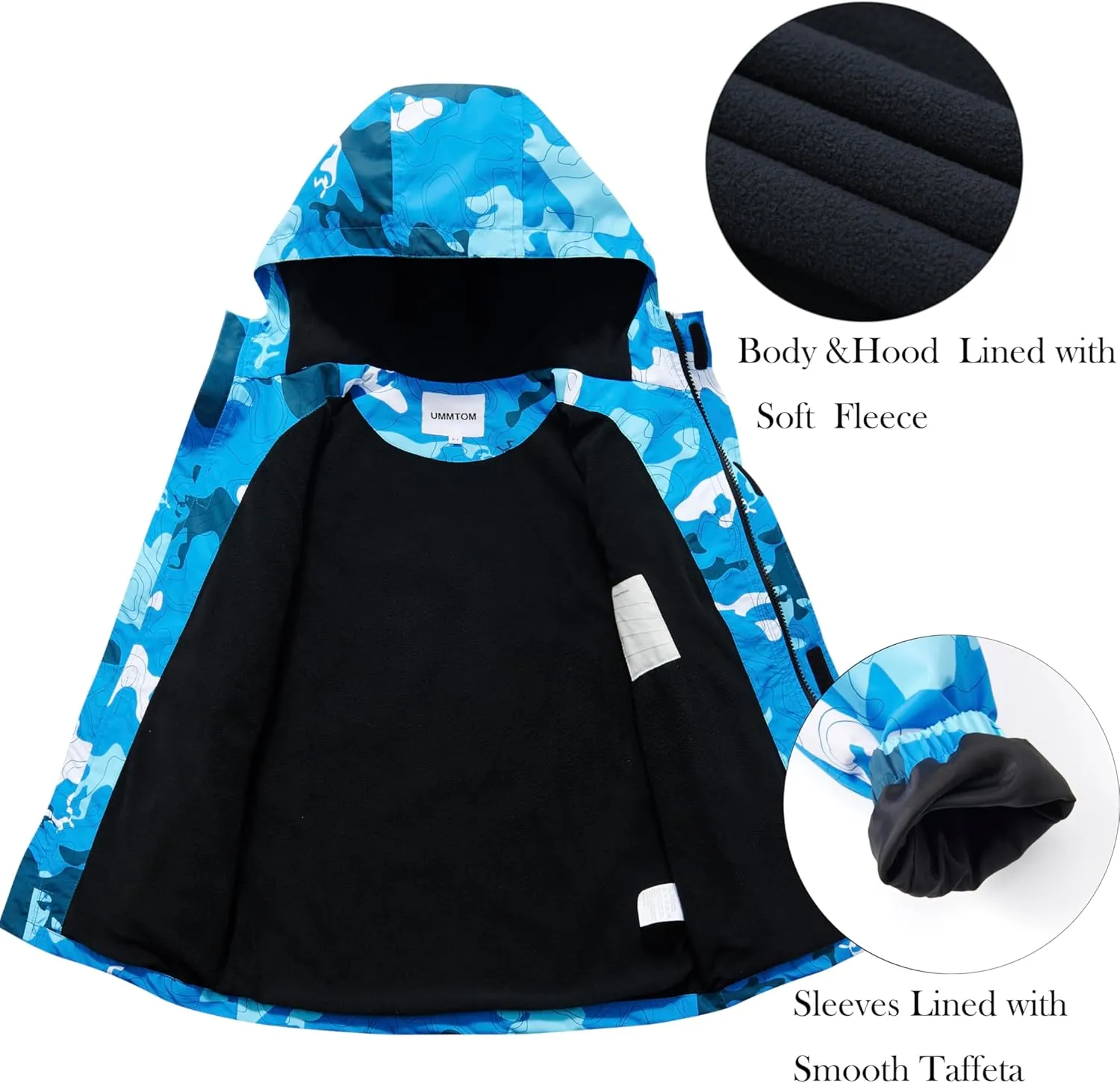 Boys Rain Jackets Lightweight Waterproof Hooded fleece Raincoats Windbreakers for Kids