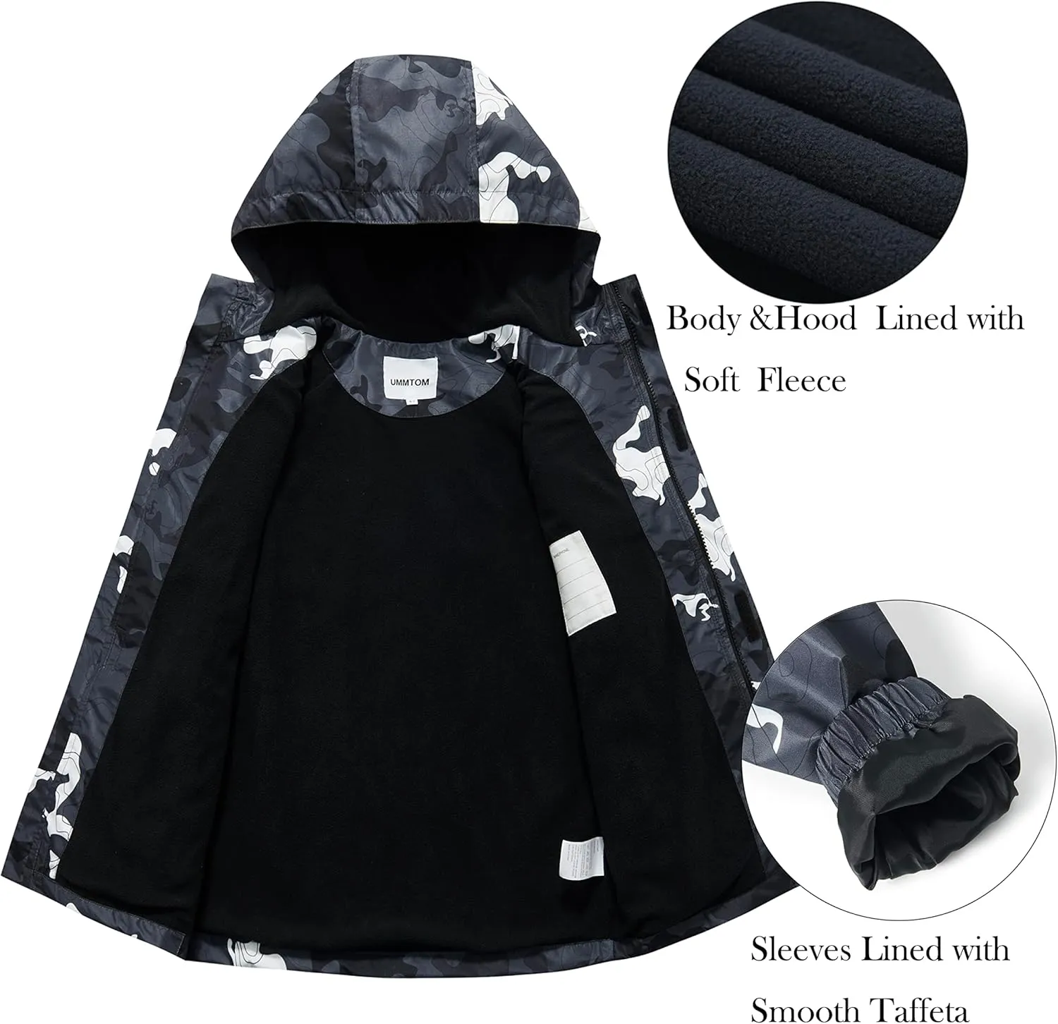 Boys Rain Jackets Lightweight Waterproof Hooded fleece Raincoats Windbreakers for Kids