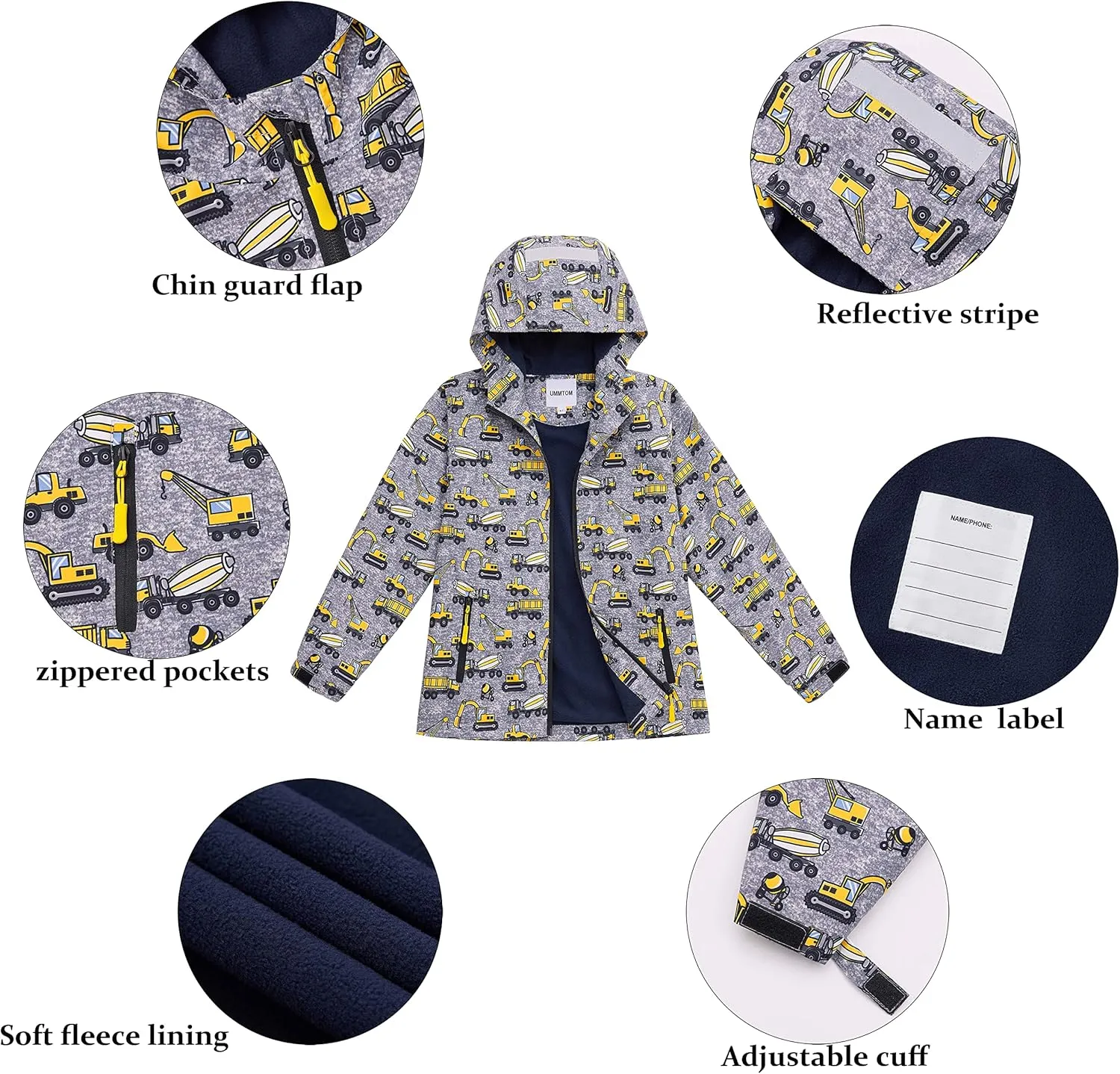 Boys Rain Jackets Lightweight Waterproof Hooded fleece Raincoats Windbreakers for Kids