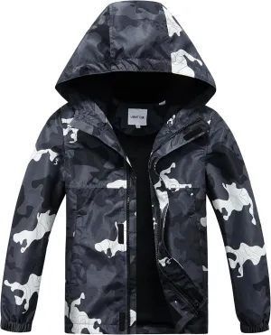 Boys Rain Jackets Lightweight Waterproof Hooded fleece Raincoats Windbreakers for Kids