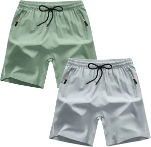 Boys Shorts Quick Dry Athletic Running Shorts with Zipper Pockets