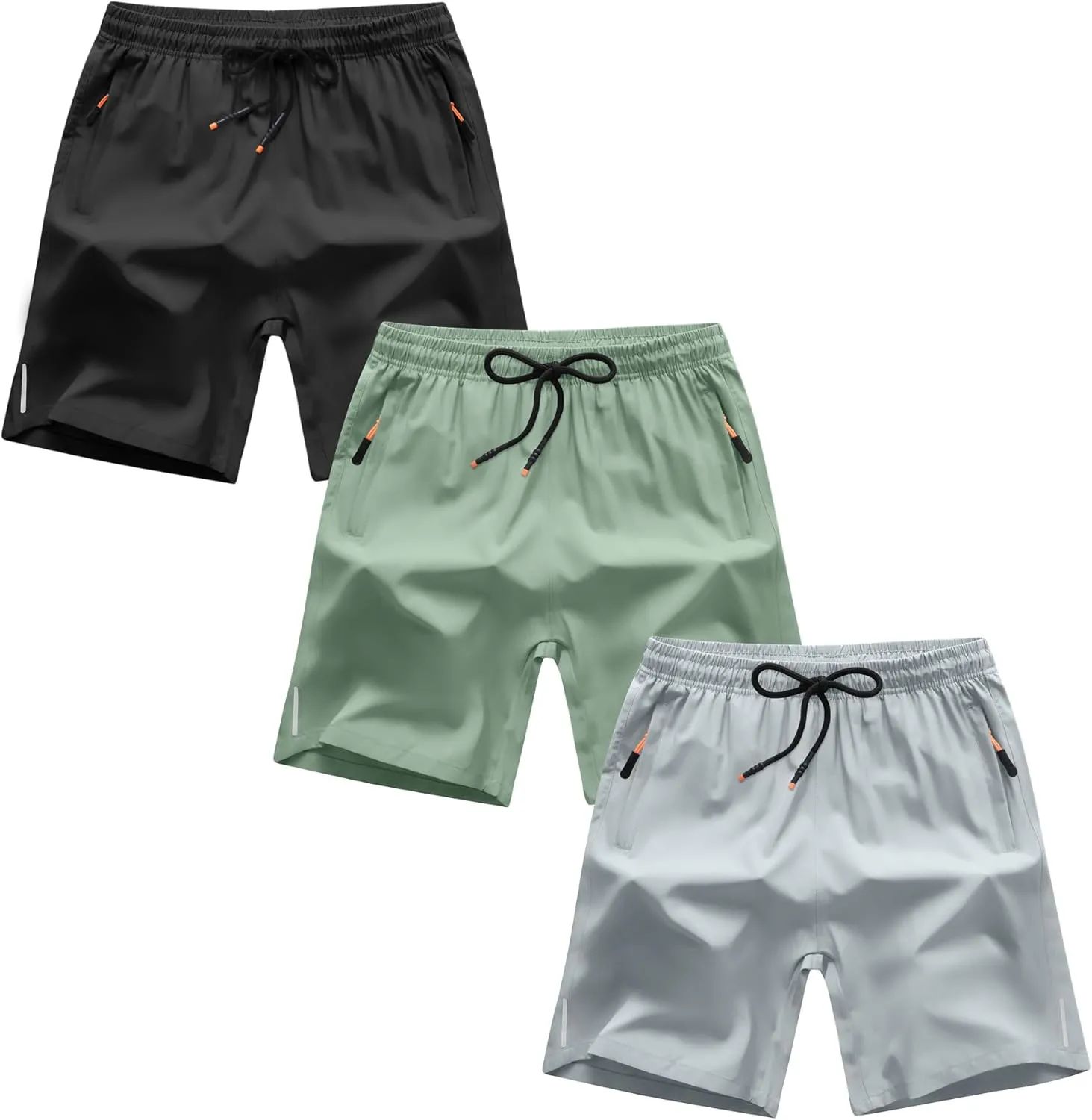 Boys Shorts Quick Dry Athletic Running Shorts with Zipper Pockets