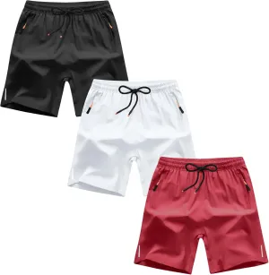 Boys Shorts Quick Dry Athletic Running Shorts with Zipper Pockets