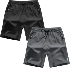 Boys Shorts Quick Dry Athletic Running Shorts with Zipper Pockets