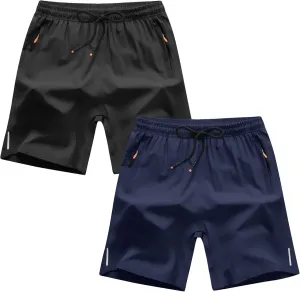 Boys Shorts Quick Dry Athletic Running Shorts with Zipper Pockets