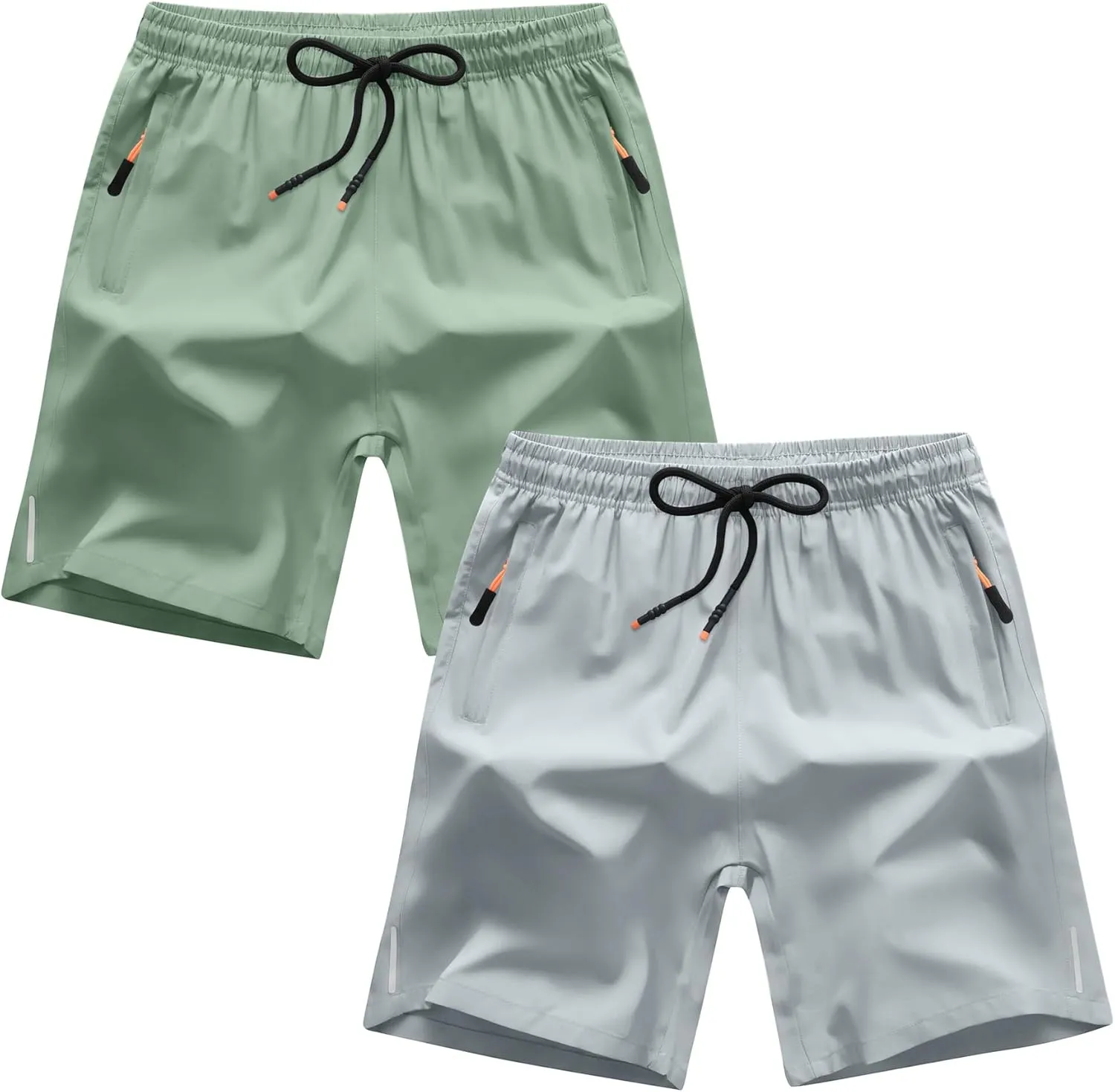 Boys Shorts Quick Dry Athletic Running Shorts with Zipper Pockets
