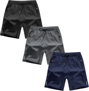 Boys Shorts Quick Dry Athletic Running Shorts with Zipper Pockets