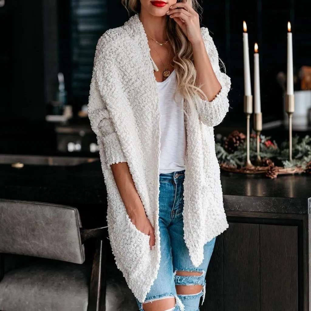 Cardigan Sweaters for Women Chunky Popcorn Oversized Open Front Boyfriend Batwing Long Sleeve Fuzzy Knit Sweaters