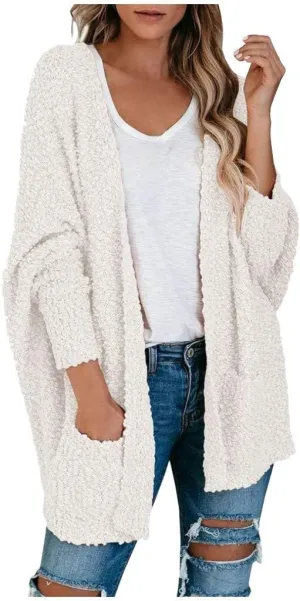Cardigan Sweaters for Women Chunky Popcorn Oversized Open Front Boyfriend Batwing Long Sleeve Fuzzy Knit Sweaters