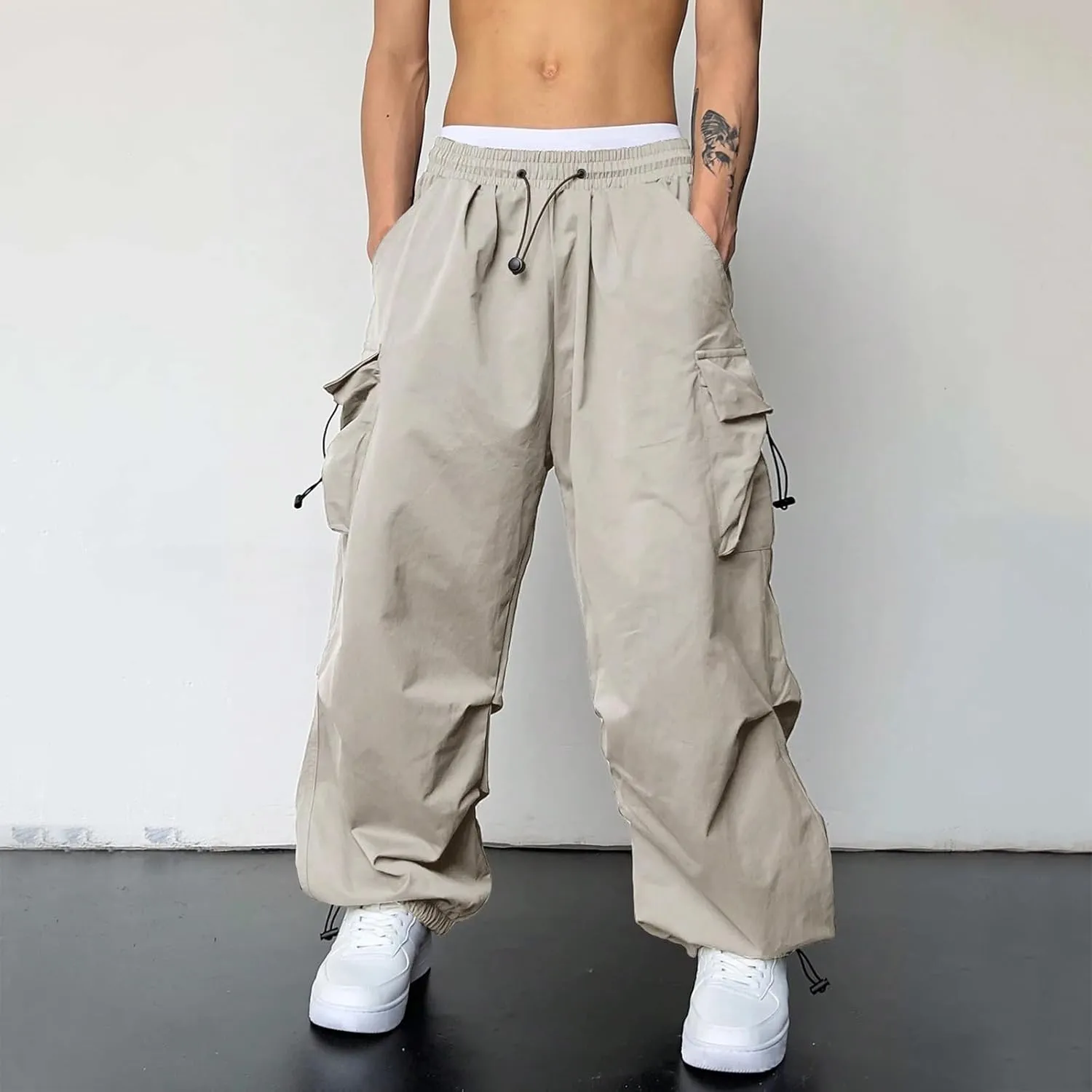 Cargo Pants for Men Baggy Casual Trendy Parachute Pant Loose Fit Harem Streetwear Joggers with Pockets