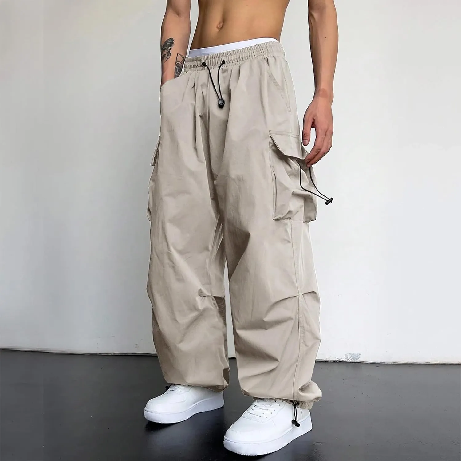 Cargo Pants for Men Baggy Casual Trendy Parachute Pant Loose Fit Harem Streetwear Joggers with Pockets