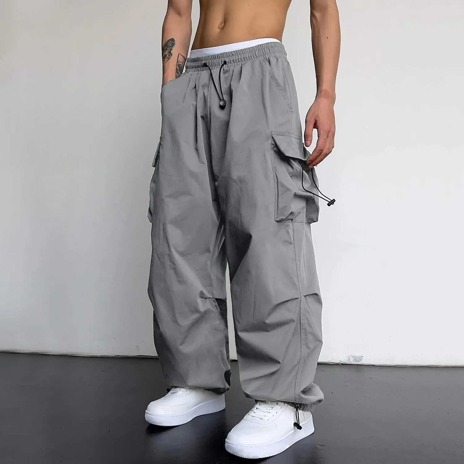 Cargo Pants for Men Baggy Casual Trendy Parachute Pant Loose Fit Harem Streetwear Joggers with Pockets