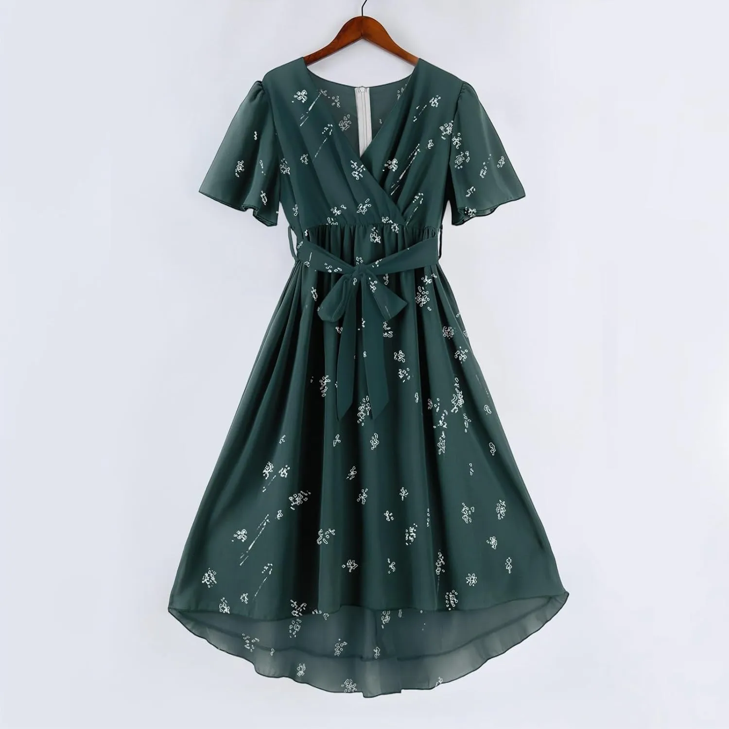 Chiffon Dresses for Women Summer Sexy Wrap V Neck Cocktail Party Dresses Floral Print Flowy Wedding Guest Midi Dress