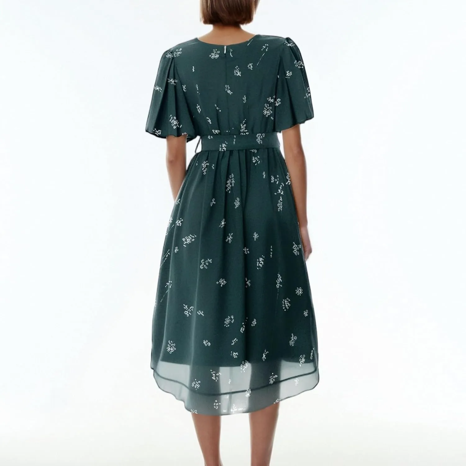 Chiffon Dresses for Women Summer Sexy Wrap V Neck Cocktail Party Dresses Floral Print Flowy Wedding Guest Midi Dress