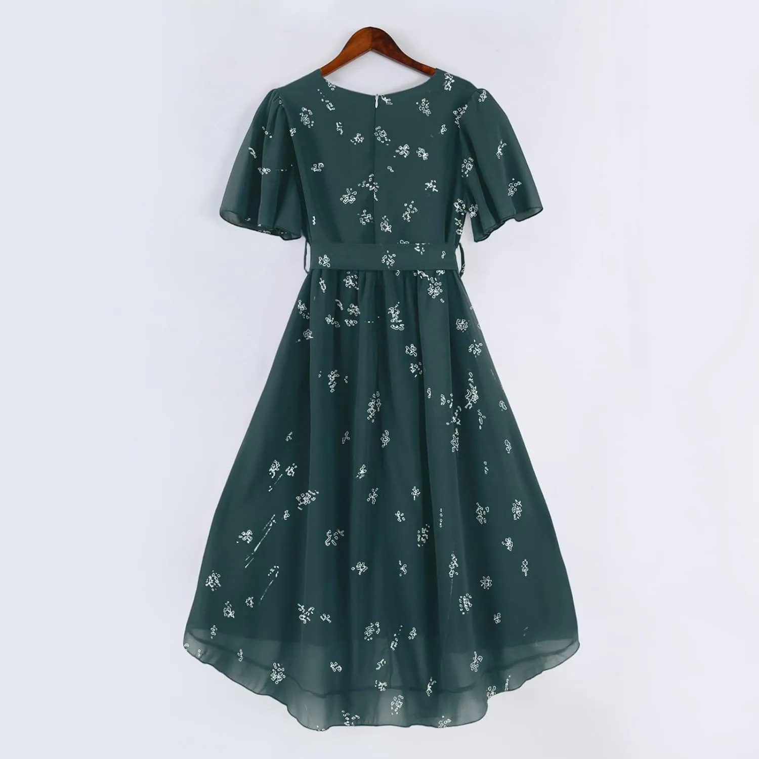 Chiffon Dresses for Women Summer Sexy Wrap V Neck Cocktail Party Dresses Floral Print Flowy Wedding Guest Midi Dress