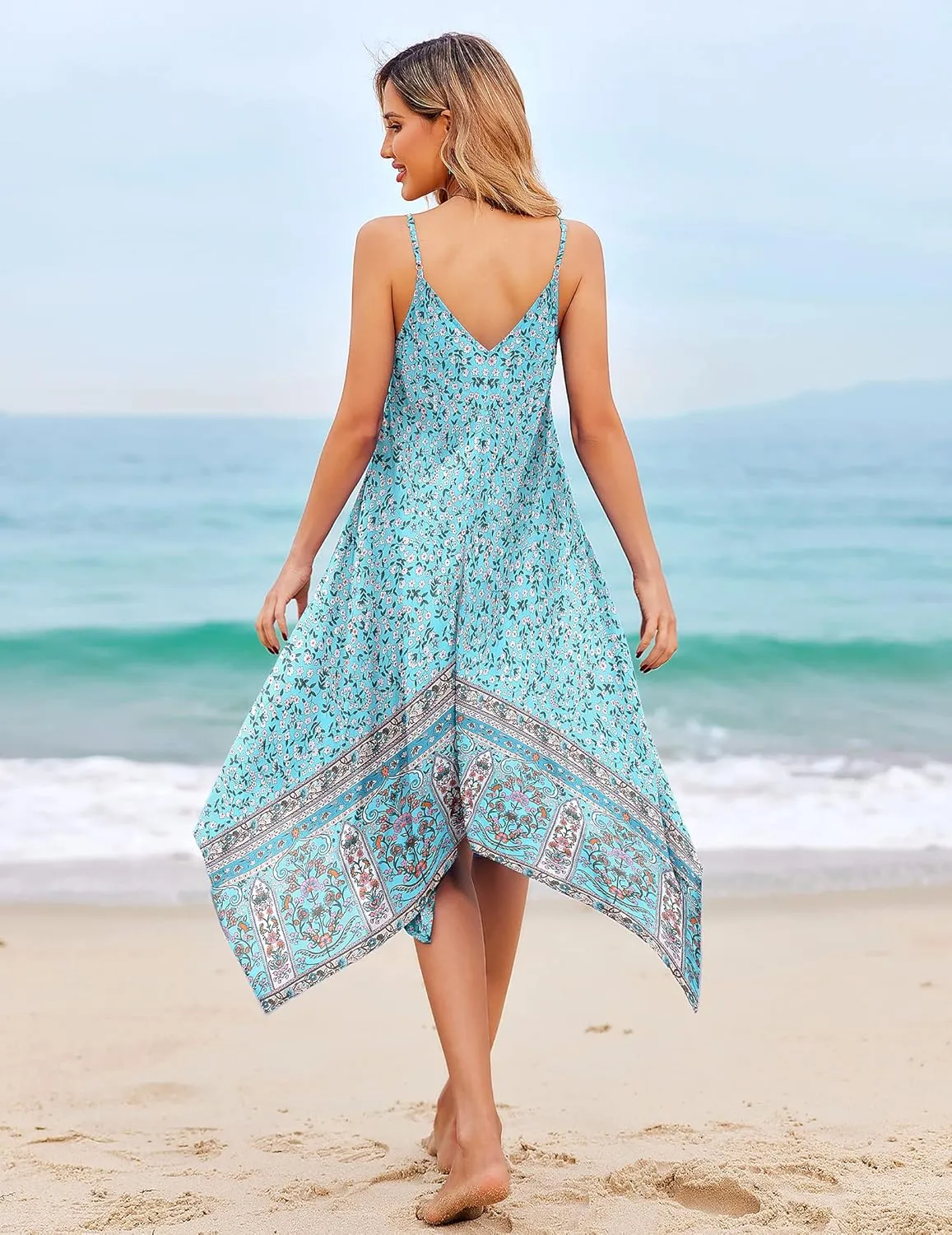 Chigant Women's 2025 Summer Dress Casual Boho Sundress Spaghetti Strap Swimwear Cover Up Beach Flowy Midi Vacation Dresses