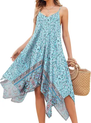 Chigant Women's 2025 Summer Dress Casual Boho Sundress Spaghetti Strap Swimwear Cover Up Beach Flowy Midi Vacation Dresses