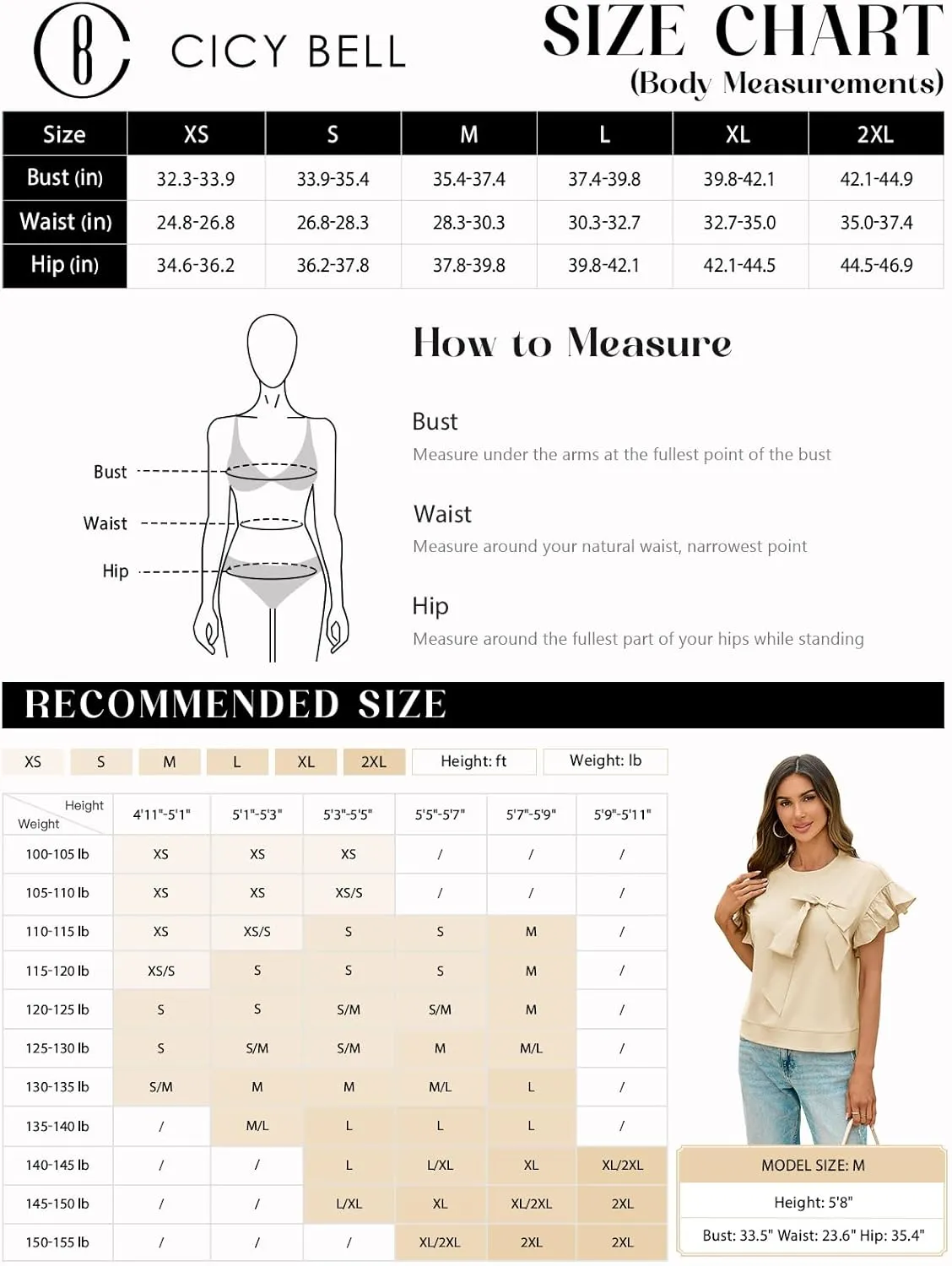 Cicy Bell Womens Ruffle Sleeve T Shirts Summer Casual Bow Tops Loose Fit Crew Neck Tees