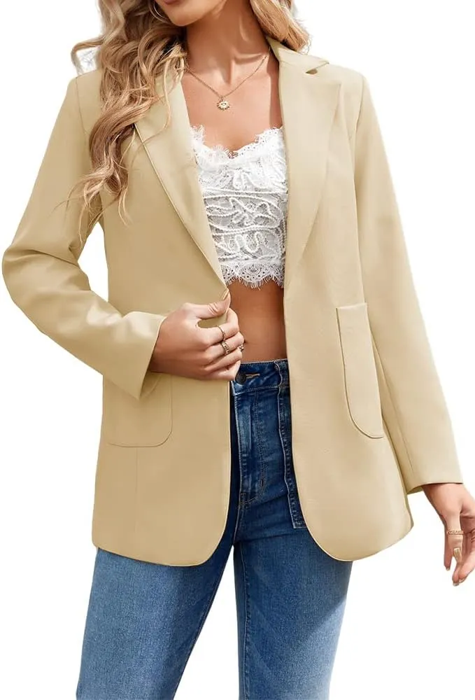 Cnkwei Womens Casual Blazers Open Front Long Sleeve Lapel Collar Work Office Jacket