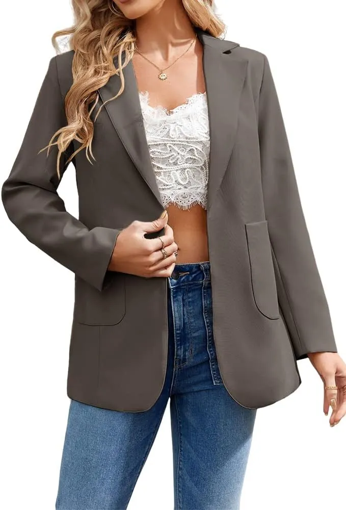 Cnkwei Womens Casual Blazers Open Front Long Sleeve Lapel Collar Work Office Jacket
