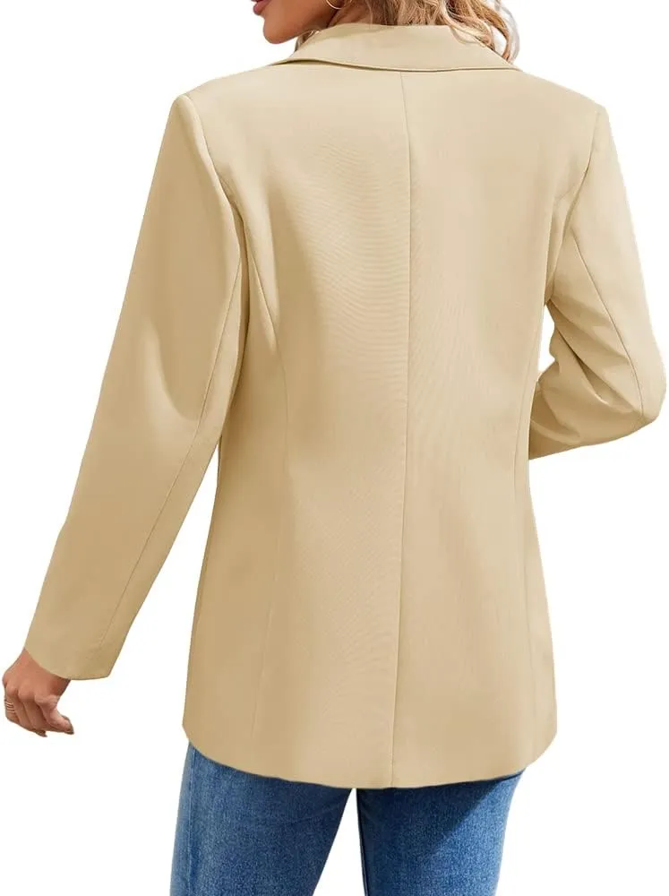Cnkwei Womens Casual Blazers Open Front Long Sleeve Lapel Collar Work Office Jacket