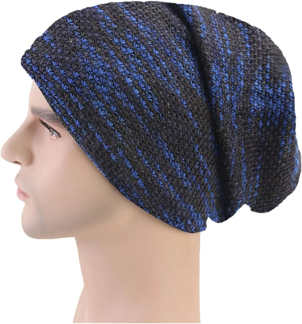 Colorful Stripe Print Scarf Beanie Caps Unisex Winter Knitted Stretchy Chemo Scarf Head Wrap for Men Women Trend Hats