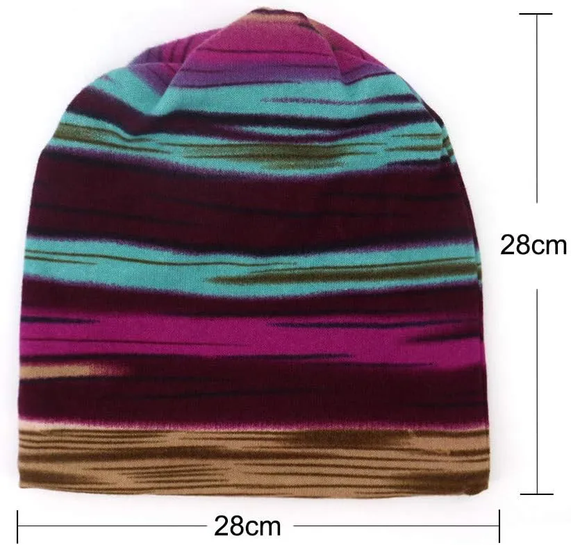Colorful Stripe Print Scarf Beanie Caps Unisex Winter Knitted Stretchy Chemo Scarf Head Wrap for Men Women Trend Hats