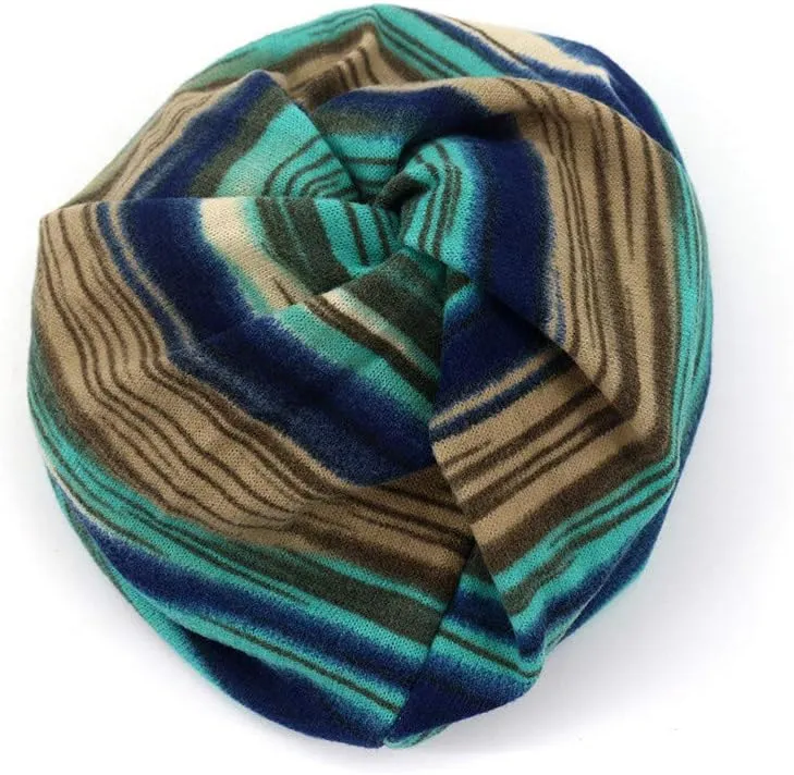 Colorful Stripe Print Scarf Beanie Caps Unisex Winter Knitted Stretchy Chemo Scarf Head Wrap for Men Women Trend Hats