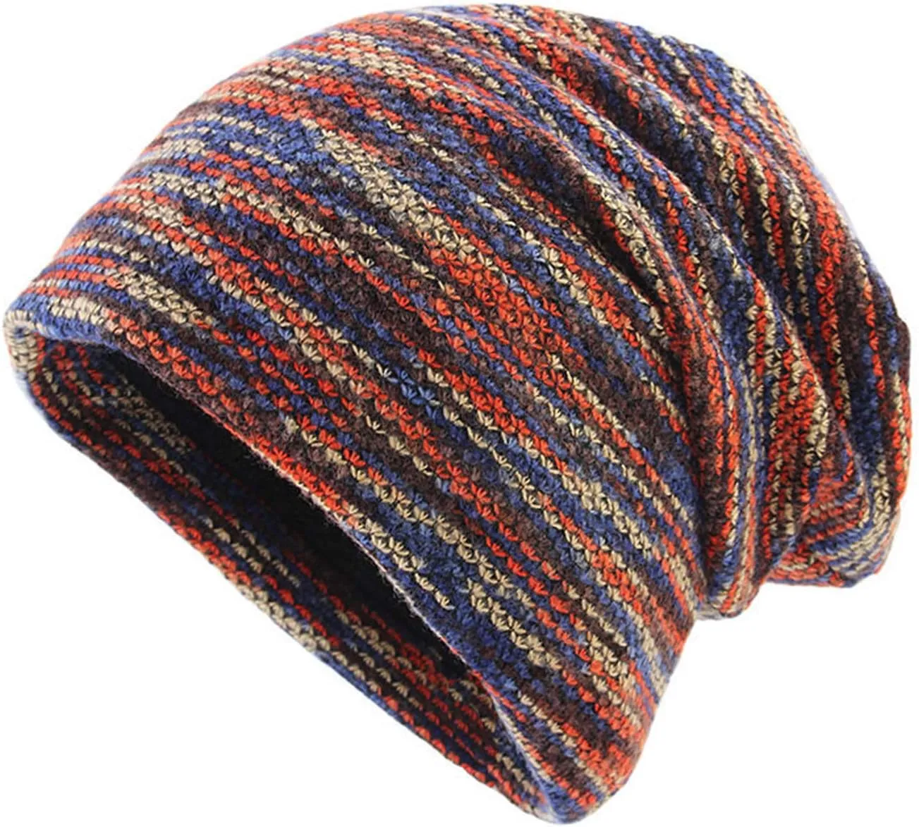 Colorful Stripe Print Scarf Beanie Caps Unisex Winter Knitted Stretchy Chemo Scarf Head Wrap for Men Women Trend Hats