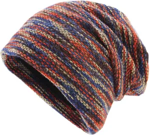 Colorful Stripe Print Scarf Beanie Caps Unisex Winter Knitted Stretchy Chemo Scarf Head Wrap for Men Women Trend Hats