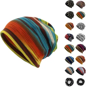 Colorful Stripe Print Scarf Beanie Caps Unisex Winter Knitted Stretchy Chemo Scarf Head Wrap for Men Women Trend Hats