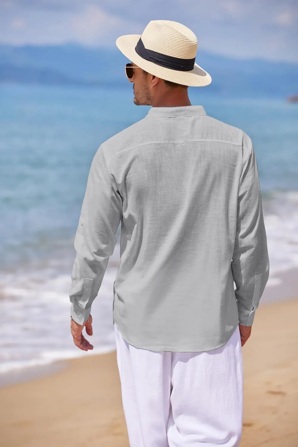 COOFANDY Men's Cotton Linen Henley T-Shirts Long Sleeve Hippie Casual Beach T-Shirts