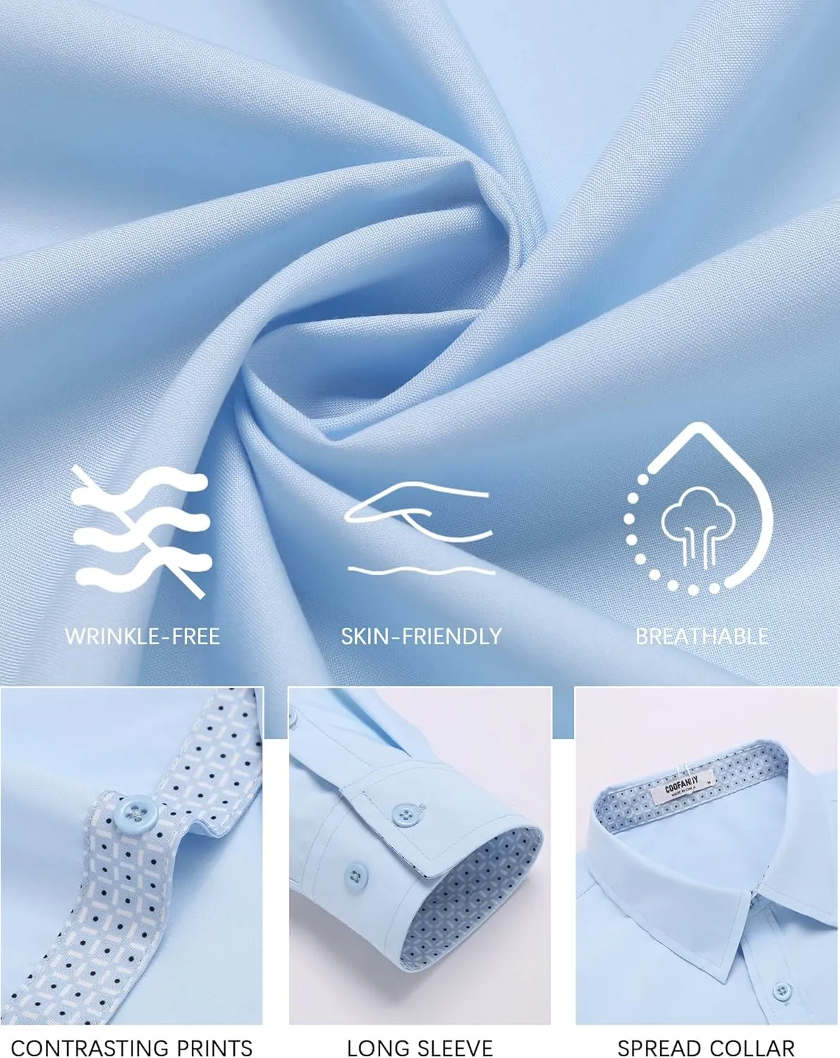 COOFANDY Men's Dress Shirt Wrinkle Free Regular Fit Stretch Long Sleeve Button Down Shirts