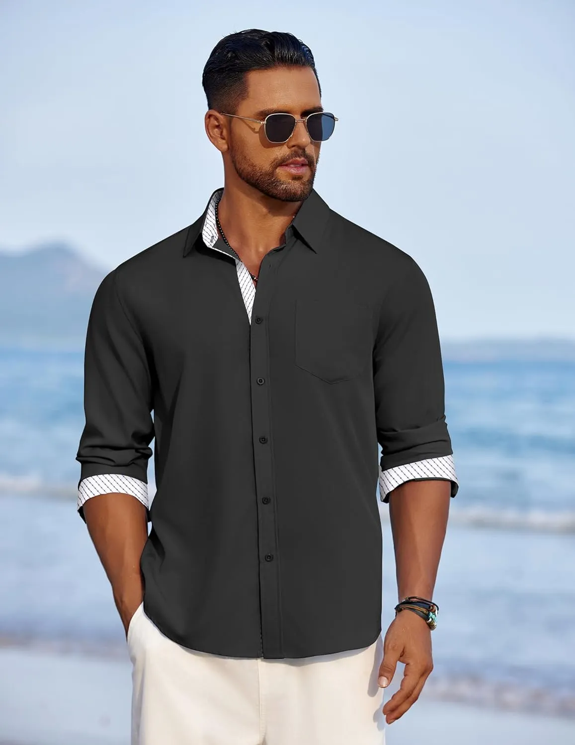 COOFANDY Men's Dress Shirt Wrinkle Free Regular Fit Stretch Long Sleeve Button Down Shirts