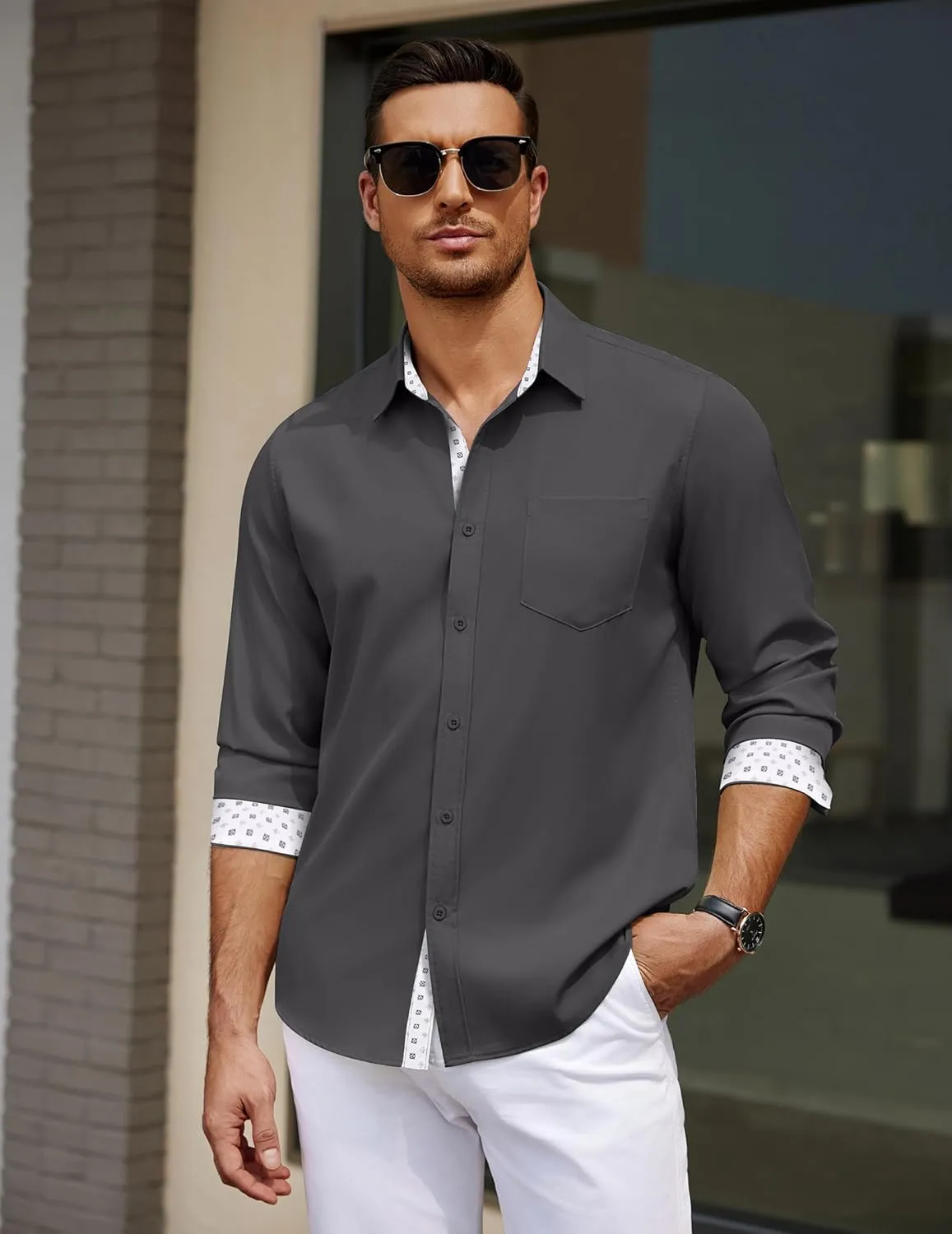 COOFANDY Men's Dress Shirt Wrinkle Free Regular Fit Stretch Long Sleeve Button Down Shirts