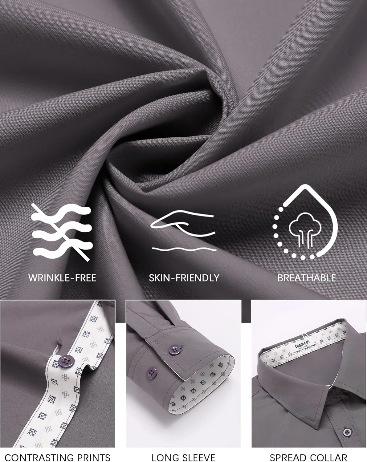 COOFANDY Men's Dress Shirt Wrinkle Free Regular Fit Stretch Long Sleeve Button Down Shirts