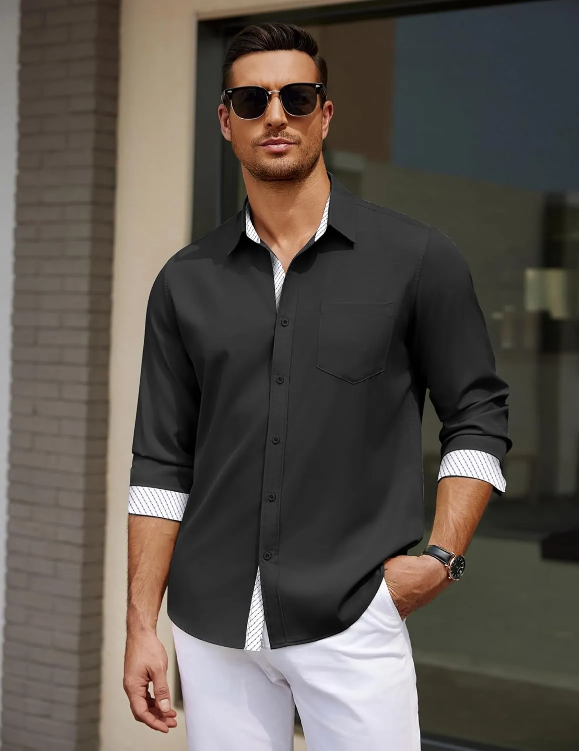 COOFANDY Men's Dress Shirt Wrinkle Free Regular Fit Stretch Long Sleeve Button Down Shirts