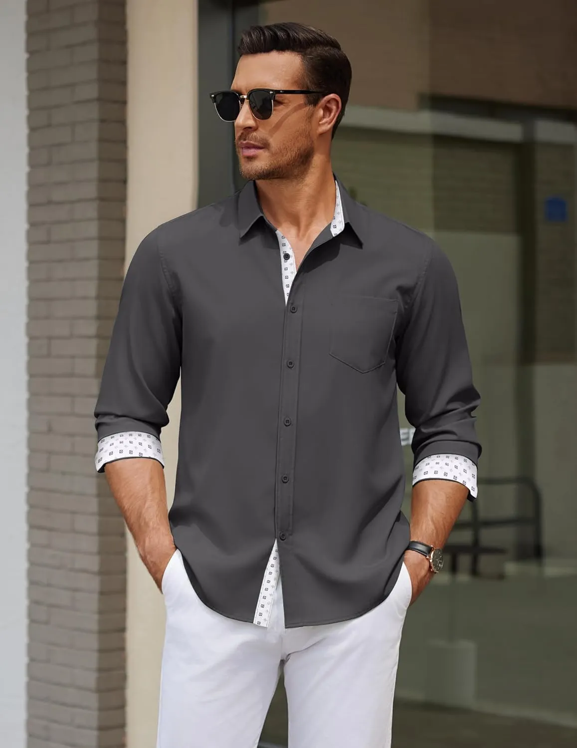 COOFANDY Men's Dress Shirt Wrinkle Free Regular Fit Stretch Long Sleeve Button Down Shirts