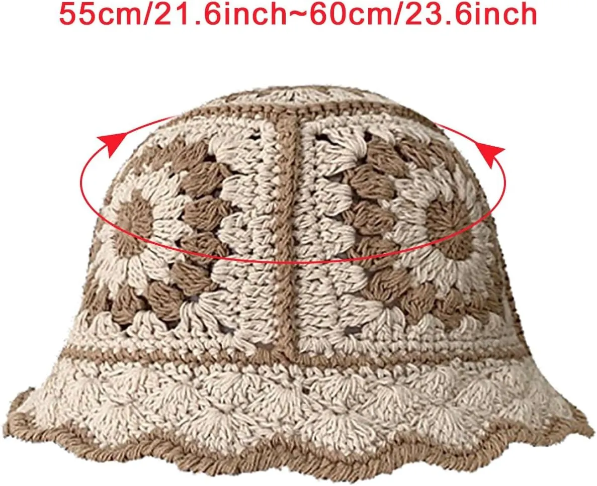 Crochet Bucket Hat for Women Handmade Knit Cutout Floral Buckets Knit Cap Handmade Foldable Floppy Beach Hat