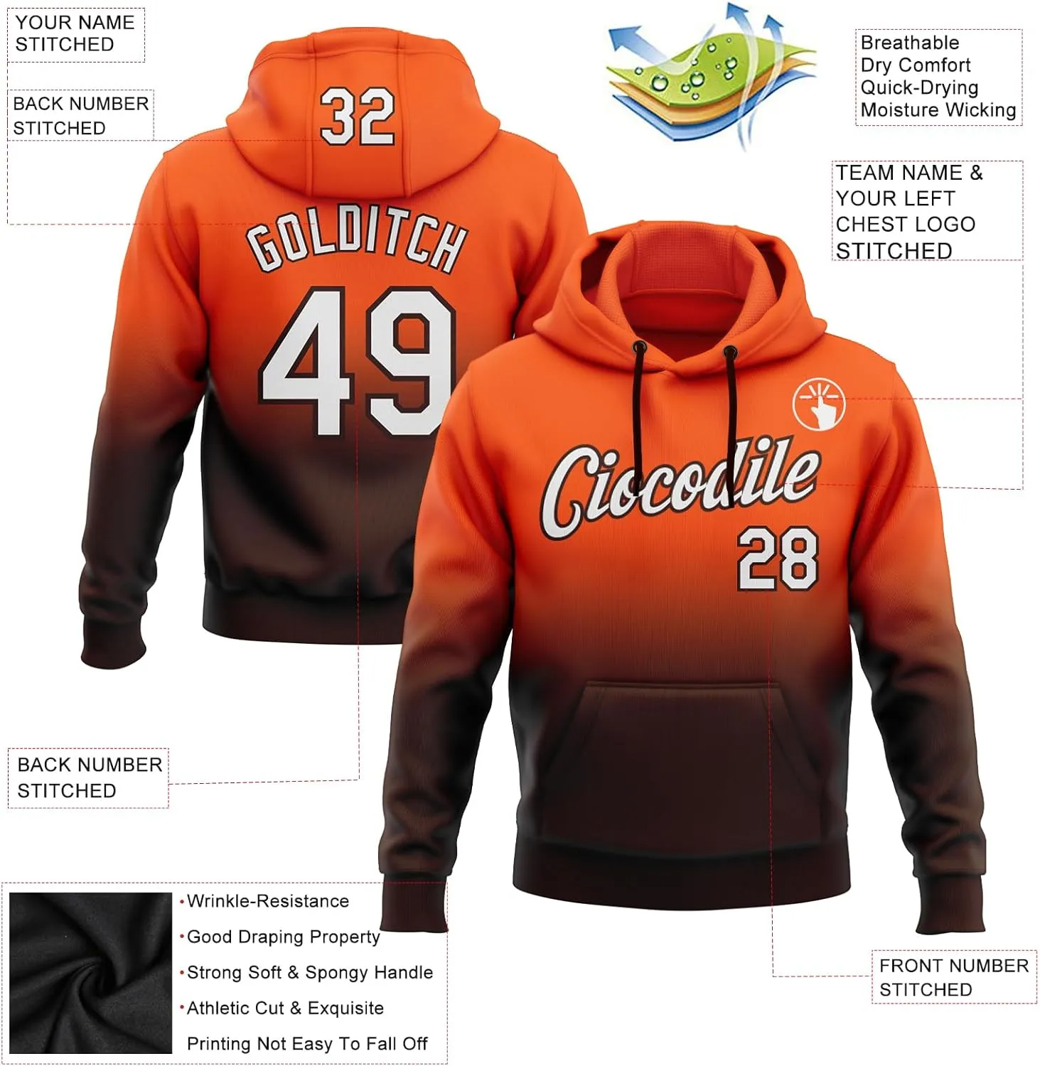 Custom Gradient Baseball Hoodie Personalized Pullover Sweatshirt Stitched Name Number Logo for Men Women Youth Kids