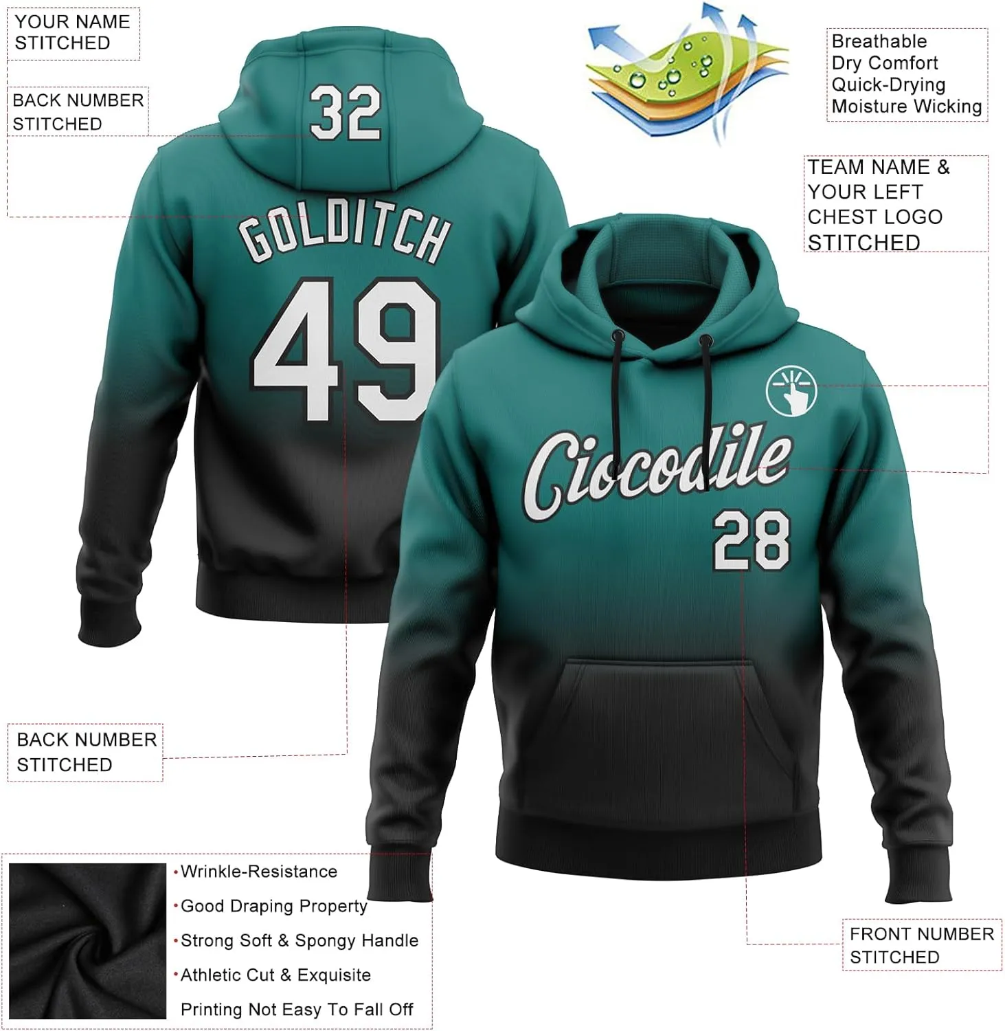 Custom Gradient Baseball Hoodie Personalized Pullover Sweatshirt Stitched Name Number Logo for Men Women Youth Kids