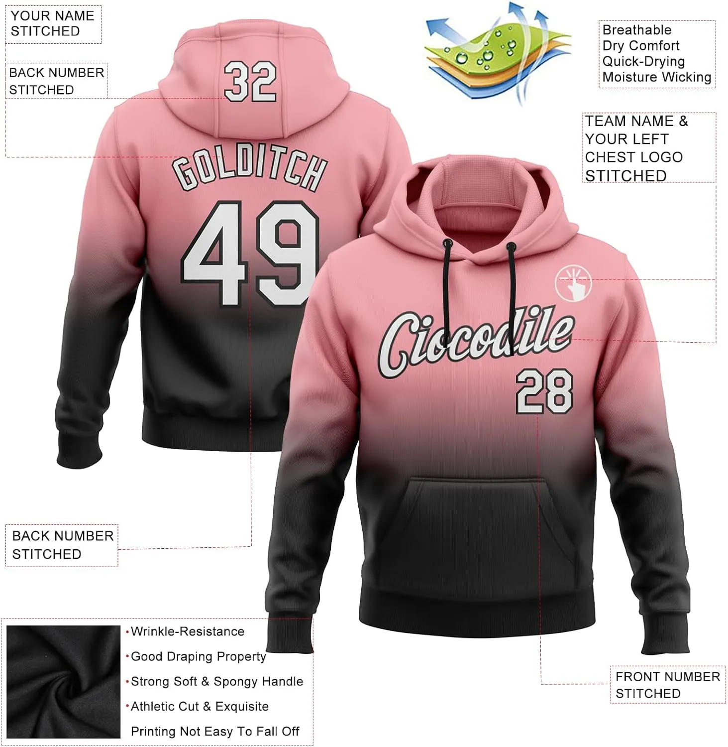 Custom Gradient Baseball Hoodie Personalized Pullover Sweatshirt Stitched Name Number Logo for Men Women Youth Kids